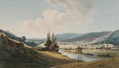 Vale of Neath, Melincourt oikealla (akvarelli ja kynä paperille) tekijältä Thomas Hornor