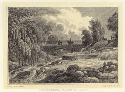 Stockbridge, Water of Leith (kaiverrus) tekijältä Thomas Hosmer (after) Shepherd