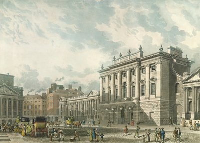 Näkymä Englannin keskuspankista, kaiverrus Daniel Havell (1785-1826), pub. 1816, Ackermannin "Taidevarasto" (akvatinta) tekijältä Thomas Hosmer Shepherd