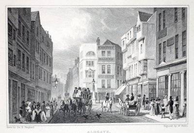 Aldgate, "Lontoo ja sen ympäristö 1800-luvulla" -pubista. Jones und Co., 1827-1829 tekijältä Thomas Hosmer Shepherd