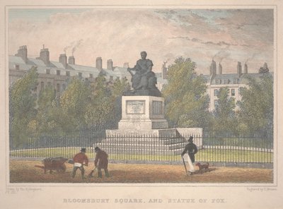 Bloomsbury Square ja Ketun patsas, kaivertaja Charles Mottram (1806-76). tekijältä Thomas Hosmer Shepherd