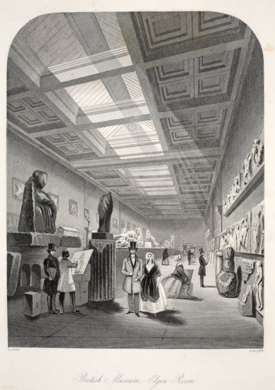 British Museum, Elgin Room, "London Interiors with their Costumes and Ceremonies" -pubista. Joseph Mead, Lontoo, n.1843 (teräskaiverrus) tekijältä Thomas Hosmer Shepherd