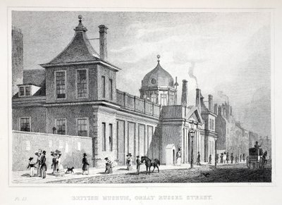 British Museum, Great Russell Street, "London ja sen ympäristö 1800-luvulla" -pubista. Jones und Co., 1827-1829 tekijältä Thomas Hosmer Shepherd