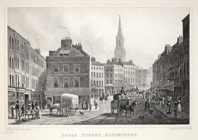 Broad Street, Bloomsbury, "Lontoo ja sen ympäristö 1800-luvulla" -pubista. Jones und Co., 1827-1829 tekijältä Thomas Hosmer Shepherd