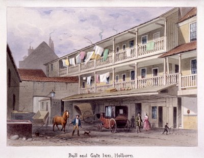 Bull and Gate Inn, Holborn, Lontoo, vuosi 1850 tekijältä Thomas Hosmer Shepherd