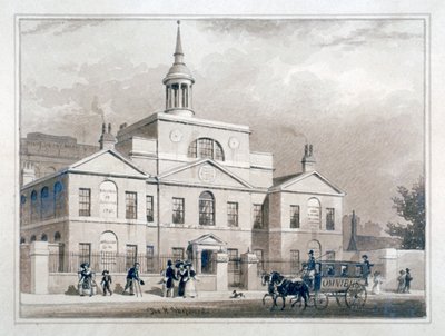 City of London Lying-In Hospital, City Road, Finsbury, Lontoo, c1827. tekijältä Thomas Hosmer Shepherd