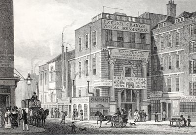 Exeter Change, Strand, "Lontoo ja sen ympäristö 1900-luvulla" -pubista. Jones und Co., 1827-1829 tekijältä Thomas Hosmer Shepherd