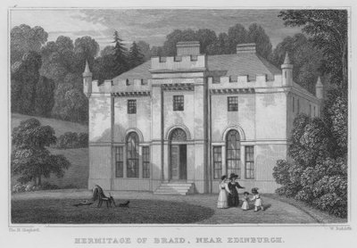 Hermitage of Braid, lähellä Edinburghia (kaiverrus) tekijältä Thomas Hosmer Shepherd