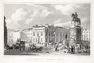 Parannuksia, Charing Cross, "London ja sen ympäristö 1900-luvulla" -pubista. Jones und Co., 1827-1829 tekijältä Thomas Hosmer Shepherd