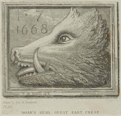 Majatalokyltti Boars Head Tavernista Eastcheapissa, n. 1850 tekijältä Thomas Hosmer Shepherd
