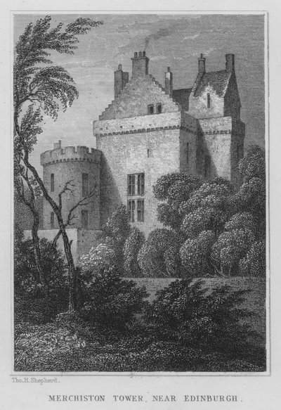 Merchiston Tower, lähellä Edinburghia (kaiverrus) tekijältä Thomas Hosmer Shepherd