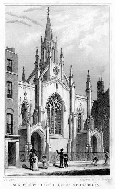 Uusi kirkko, Little Queen Street, Holborn, Lontoo, 1800-luku. tekijältä Thomas Hosmer Shepherd