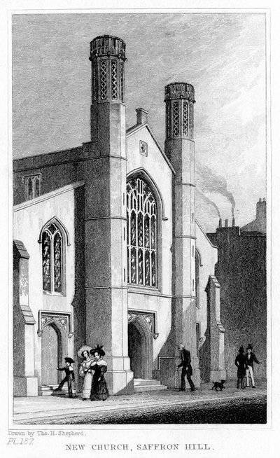 Uusi kirkko, Saffron Hill, Camden, Lontoo, 1800-luku. tekijältä Thomas Hosmer Shepherd