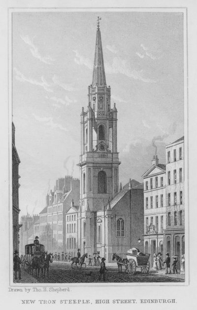 Uusi Tron Steeple, High Street, Edinburgh (kaiverrus) tekijältä Thomas Hosmer Shepherd
