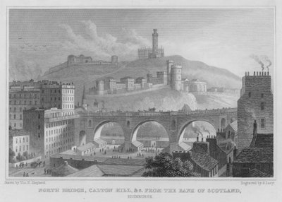 North Bridge, Calton Hill jne, Bank of Scotlandista, Edinburghista (kaiverrus) tekijältä Thomas Hosmer Shepherd