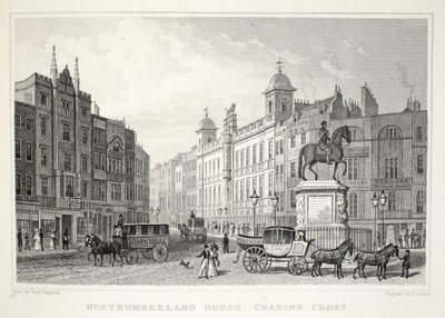 Northumberland House, Strand, "Lontoo ja sen ympäristö 1800-luvulla" -pubista. Jones und Co., 1827-1829 tekijältä Thomas Hosmer Shepherd