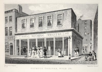 Olympiateatteri, Wyck Street, "Lontoo ja sen ympäristö 1800-luvulla" -pubista. Jones und Co., 1827-1829 tekijältä Thomas Hosmer Shepherd