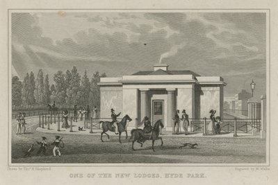Yksi uusista lodgeista, Hyde Park, Lontoo tekijältä Thomas Hosmer Shepherd