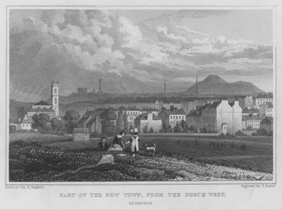 Osa New Townia, luoteesta, Edinburgh (kaiverrus) tekijältä Thomas Hosmer Shepherd