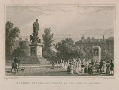 Russell Square ja Bedfordin herttuan patsas tekijältä Thomas Hosmer Shepherd