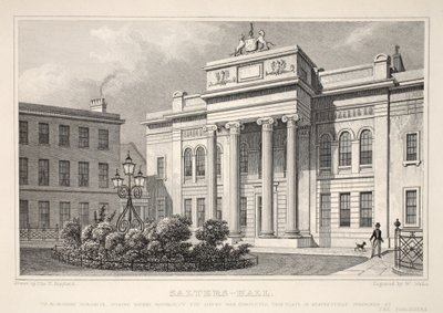 Salters Hall, "Lontoo ja sen ympäristö 1800-luvulla" -pubista. Jones und Co., 1827-1829 tekijältä Thomas Hosmer Shepherd