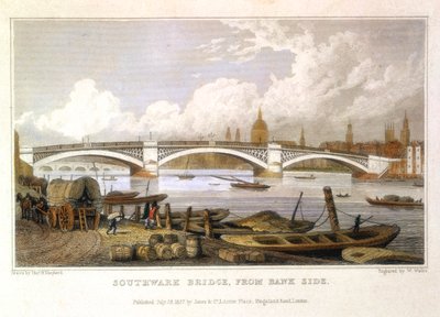 Southwark Bridge Bank Sidesta, Lontoosta, 1817 tekijältä Thomas Hosmer Shepherd