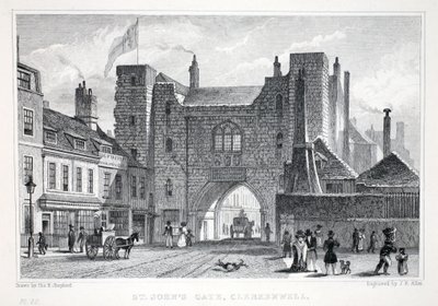 St Johns Gate, Clerkenwell, "Lontoo ja sen ympäristö 1800-luvulla" -pubista. Jones und Co., 1827-1829 tekijältä Thomas Hosmer Shepherd