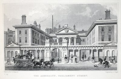 Admiralty, Parliament Street, "Lontoo ja sen ympäristö 1800-luvulla" -pubista. Jones und Co., 1827-1829 tekijältä Thomas Hosmer Shepherd