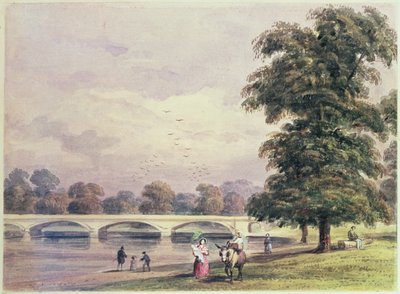 Kensington Gardensin ja Hyde Parkin välinen silta Serpentiinillä tekijältä Thomas Hosmer Shepherd
