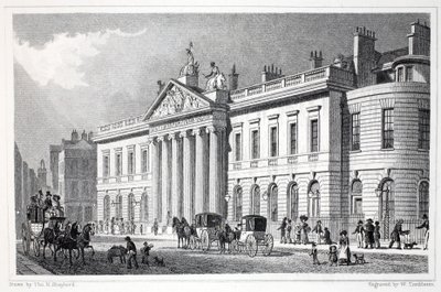 East India House, pubista "Lontoo ja sen ympäristö 1800-luvulla". Jones und Co., 1827-1829 tekijältä Thomas Hosmer Shepherd