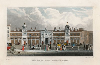 The Kings Mews, Charing Cross. Edward Crossin Menagerien väliaikainen koti tekijältä Thomas Hosmer Shepherd