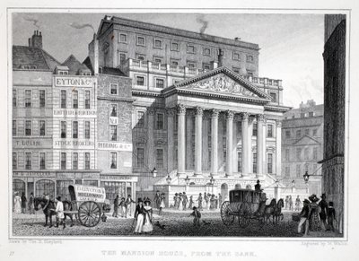 Mansion House, "Lontoo ja sen ympäristö 1800-luvulla" -pubista. Jones und Co., 1827-1829 tekijältä Thomas Hosmer Shepherd