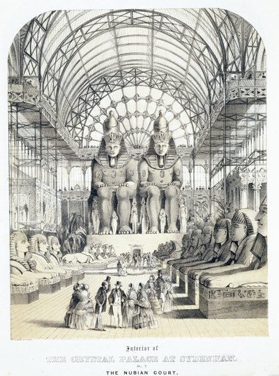 Nubian tuomioistuin Crystal Palacessa Sydenhamissa, n. 1851-1855 (akvatinta) tekijältä Thomas Hosmer Shepherd