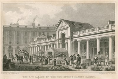 Lontoon uuden Covent Garden Marketin luoteisjulkisivu tekijältä Thomas Hosmer Shepherd