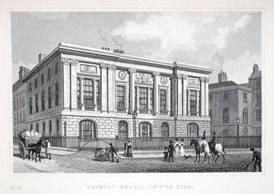 Trinity House, Tower Hill, "Lontoo ja sen ympäristö 1800-luvulla" -pubista. Jones und Co., 1827-1829 tekijältä Thomas Hosmer Shepherd