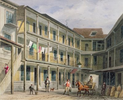 Näkymä Blue Boar Innin pihalle, nro 30 Aldgate, n. 1850 tekijältä Thomas Hosmer Shepherd