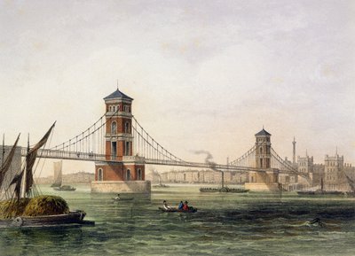 Näkymä Hungerford Bridgelle idästä, kaiverrus Jean Jacottet (1806-c.43) 1854 tekijältä Thomas Hosmer Shepherd