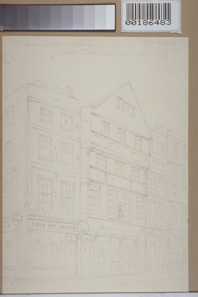 Näkymä vanhoista taloista Chancery Lanella, 1853 tekijältä Thomas Hosmer Shepherd