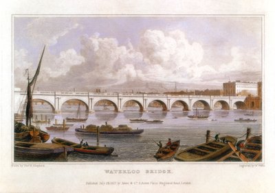 Waterloo Bridge, Lontoo, Thamesin yli, 1817 tekijältä Thomas Hosmer Shepherd