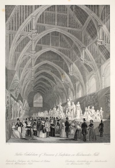 Westminster Hall, "London Interiors with their Costumes and Ceremonies" -pubista. Joseph Mead, Lontoo, n.1843 (teräskaiverrus) tekijältä Thomas Hosmer Shepherd
