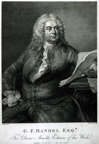George Frederick Handel (1685-1759), kaiverrettu William Bromley (1769-1842), tohtori Arnoldin painokselle hänen (Handelin) teoksistaan, pub. 1789 tekijältä Thomas Hudson
