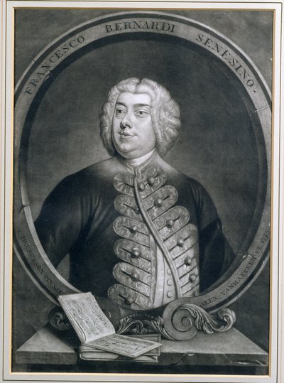 Muotokuva Francesco Bernardi Senesinosta, siennesiläisestä kastraatosta, kaiverrus Alexander van Haecken (1701-58), 1735 tekijältä Thomas Hudson