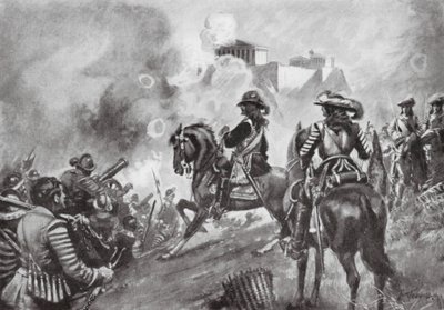 Francesco Morosini pommittaa Parthenonia tekijältä Thomas Hutchison Peddie