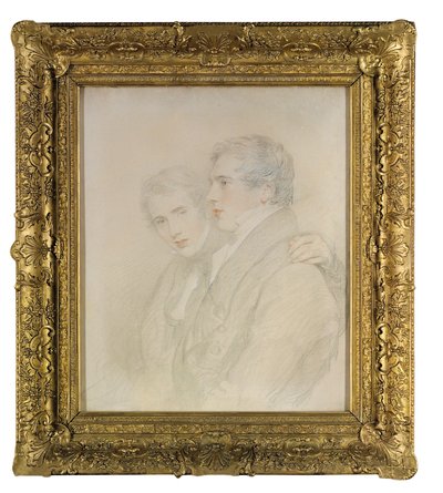 Kaksinkertainen muotokuva Richard Rowland Bloxamista (1797-1877) ja Andrew Bloxamista (1801-1878), puolipitkä, profiilissa heidän lähtönsä Sandwichsaarille [Hawaii] aattona vuonna 1823 (musta, valkoinen ja punainen liitu päällä valmistettu kangas) tekijältä Thomas Lawrence