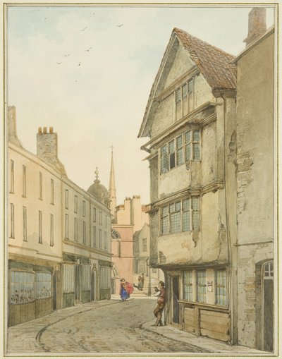 Back Street, katsoen pohjoiseen kohti Baldwin Streetiä (akvarelli paperille) tekijältä Thomas Leeson the Elder Rowbotham