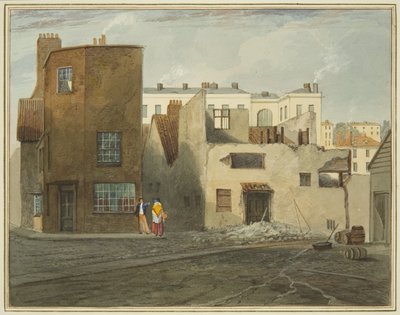 Sairaalan takaosa, jossa näkyy Whitson Street (kynä ja akvarelli paperilla) tekijältä Thomas Leeson the Elder Rowbotham