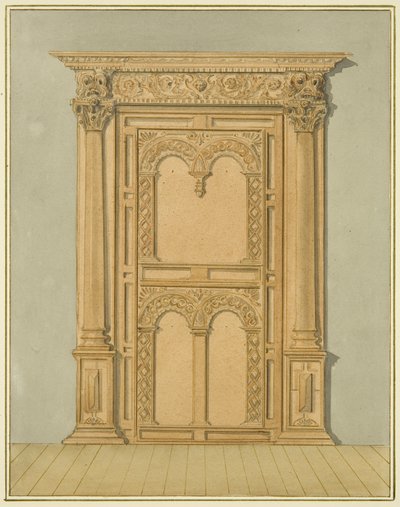 Carved Oak Doorway, 6 Redcliffe Street (akvarelli paperille) tekijältä Thomas Leeson the Elder Rowbotham