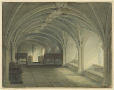 Johanneksen kirkon krypta, joka näyttää länteen (akvarelli paperille) tekijältä Thomas Leeson the Elder Rowbotham
