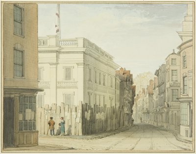 Katse alas Broad Streetille uuden valtuuston talon kanssa (akvarelli paperille) tekijältä Thomas Leeson the Elder Rowbotham