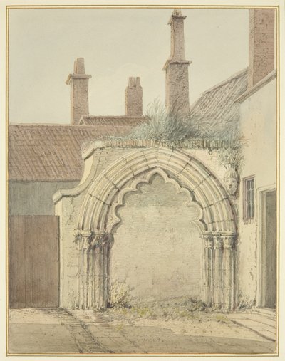 Vanha portti Prebendalin taloon Cloisters of Bristol Cathedralista (akvarelli paperille) tekijältä Thomas Leeson the Elder Rowbotham